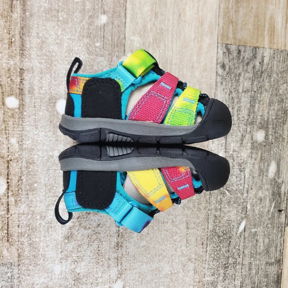KEEN Newport H2 Kids Sandals Sz 4 Rainbow Tie Dye Lace-Lock Bungee Round Toe